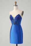 Sparkly Royal Blue Tight Strapless Short Cocktail Dress with Beading