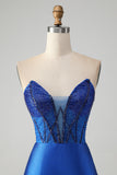 Sparkly Royal Blue Tight Strapless Short Cocktail Dress with Beading