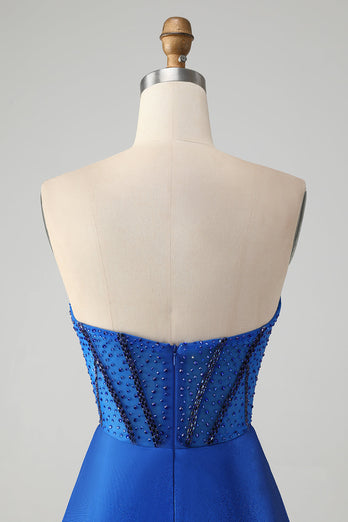 Sparkly Royal Blue Tight Strapless Short Cocktail Dress with Beading