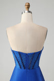 Sparkly Royal Blue Tight Strapless Short Cocktail Dress with Beading