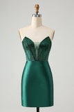 Dark Green Bodycon Strapless Corset Short Cocktail Dress