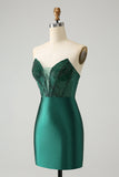 Dark Green Bodycon Strapless Corset Short Cocktail Dress