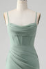 Load image into Gallery viewer, Spaghetti Straps Grey Green Mermaid Corset Bridesmaid Dress with Slit