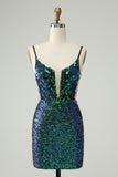 Sparkly Dark Green Spaghetti Straps Tight Short Cocktail Dress with Sequins