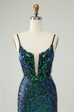 Sparkly Dark Green Spaghetti Straps Tight Short Cocktail Dress with Sequins