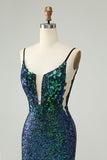 Sparkly Dark Green Spaghetti Straps Tight Short Cocktail Dress with Sequins