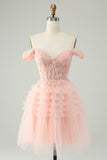 Blush A Line Off The Shoulder Corset Short Tulle Cocktail Dress