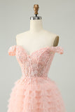 Blush A Line Off The Shoulder Corset Short Tulle Cocktail Dress