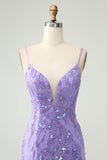 Sparkly Purple Spaghetti Straps Tight Short Cocktail Dress with Sequins