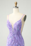 Sparkly Purple Spaghetti Straps Tight Short Cocktail Dress with Sequins