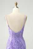 Sparkly Purple Spaghetti Straps Tight Short Cocktail Dress with Sequins