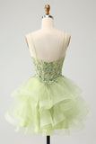 Light Green A-Line Tulle Tiered Homecoming Dress with Appliques