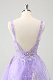 Lilac A-Line Corset Embroidered Homecoming Dress with Sequins