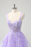 Lilac A-Line Corset Embroidered Homecoming Dress with Sequins