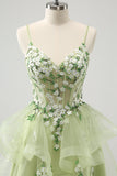 Light Green A-Line Applique Short Homecoming Dress with Ruffles