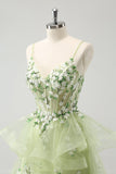 Light Green A-Line Applique Short Homecoming Dress with Ruffles