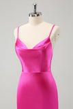 Simple Fuchsia Cowl Neck Backless Tight Short Homecoming Dress