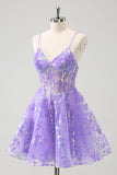 Sparkly Lilac A-Line Spaghetti Straps Sequins Corset Homecoming Dress