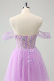 A Line Lilac Off the Shoulder Sequined Homecoming Dress