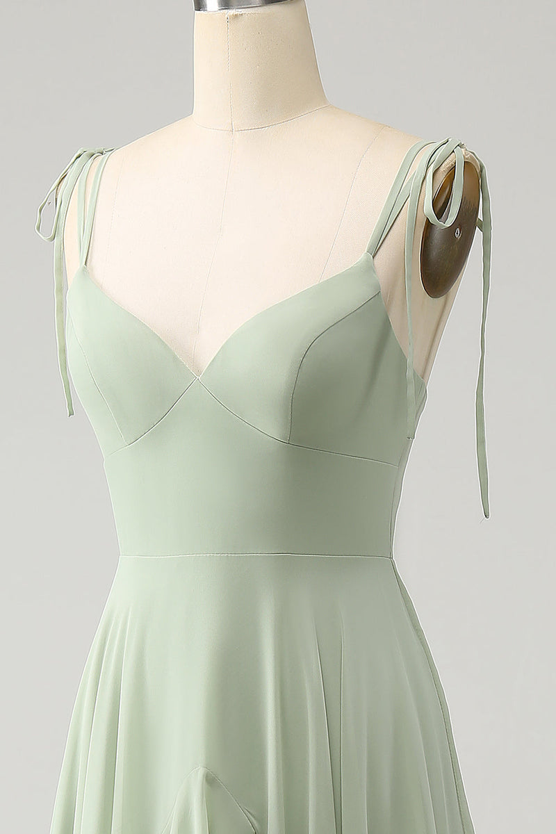 Load image into Gallery viewer, Matcha A-Line Spaghetti Straps Chiffon Bridesmaid Dress with Ruffles
