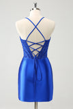 Sparkly Royal Blue Tight Corset Short Cocktail Dress with Lace Up Back