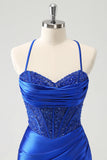 Sparkly Royal Blue Tight Corset Short Cocktail Dress with Lace Up Back