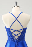 Sparkly Royal Blue Tight Corset Short Cocktail Dress with Lace Up Back