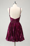 Purple A Line Halter Pleated Short Homecoming Dress With Hollow Out