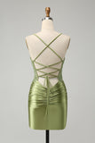 Sparkly Light Green Tight Spaghetti Straps Homecoming Dress with Appliques