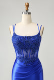 Royal Blue Corset Spaghetti Straps Tight Homecoming Dress