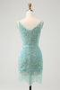 Load image into Gallery viewer, Sparkly Sage Bodycon V Neck Sequin Cocktail Dress with Tassel