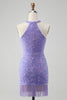Load image into Gallery viewer, Sparkly Lilac Bodycon Halter Tassel Cocktail Dress with Sequins