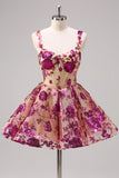 White A-Line Corset Short Floral Homecoming Dress with Sequins
