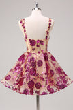 White A-Line Corset Short Floral Homecoming Dress with Sequins