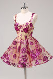White A-Line Corset Short Floral Homecoming Dress with Sequins