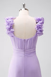 Lilac Chiffon A-Line Ruched Bridesmaid Dress with Ruffles