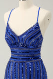 Sparkly Royal Blue Tight Sequined Spaghetti Straps Cocktail Dress