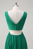 Green A-Line V Neck Ruched Chiffon Knee Length Bridesmaid Dress