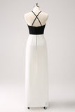 Black White Sheath Spaghetti Straps Long Formal Dress With Front Split