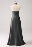 A-Line Dusty Sage Keyhole Satin Bridesmaid Dress with Slit