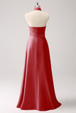 A-Line Dusty Sage Keyhole Satin Bridesmaid Dress with Slit