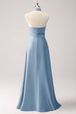 A-Line Dusty Sage Keyhole Satin Bridesmaid Dress with Slit