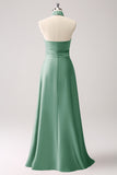 A-Line Dusty Sage Keyhole Satin Bridesmaid Dress with Slit