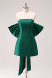 Dark Green Strapless A Line Short Cocktail Dress with Bow