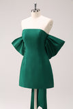 Dark Green Strapless A Line Short Cocktail Dress with Bow