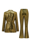 Glitter Green Sequins Notched Lapel Women Suits with Belt