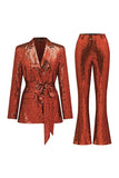 Sparkly Green Sequins Notched Lapel Women Choir Suits with Belt