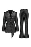 Sparkly Green Sequins Notched Lapel Women Choir Suits with Belt