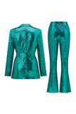 Glitter Green Sequins Notched Lapel Women Suits with Belt