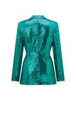 Sparkly Green Sequins Notched Lapel Women Suits with Belt